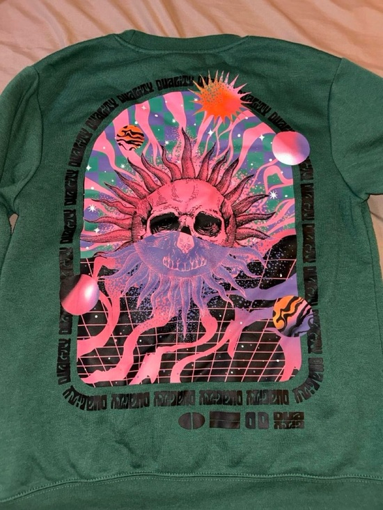 Chemistry Sweaters - Chemistry Green Crewneck Sweatshirt with Neon Pink & Purple Sun Skull Graphic